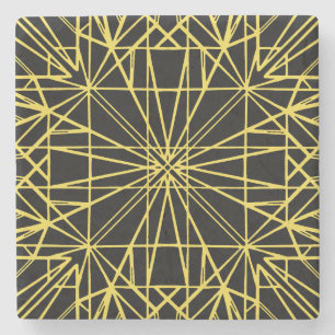 Black & Yellow Geometric Symmetry Stone Coaster