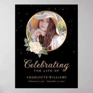 Black Yellow Gold Floral Funeral Sign