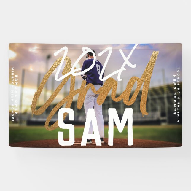 Black Yellow Gold Foil Grad Year Custom BOLD PHOTO Banner (Horizontal)