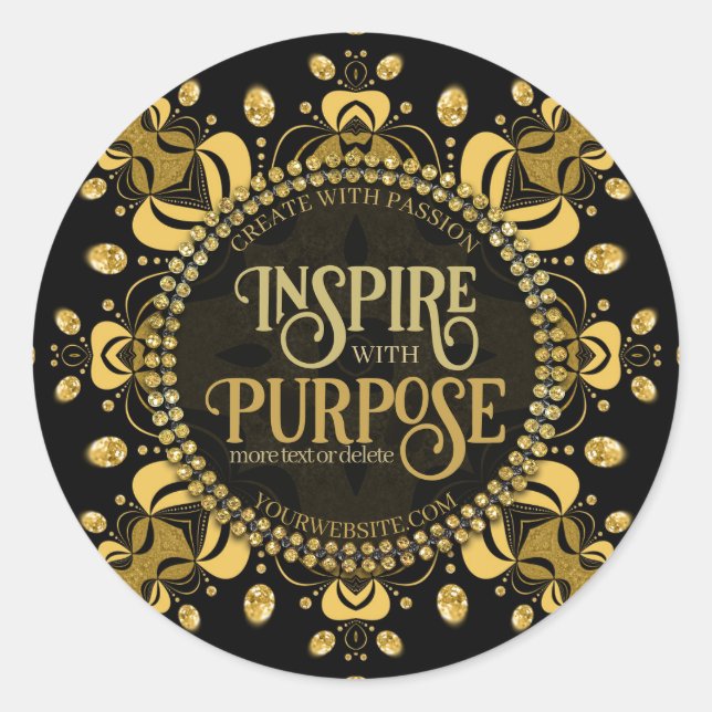 Black Yellow Gold Gem Geometry Mandala Classic Round Sticker (Front)