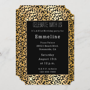 Black Yellow Gold Glitter Leopard Invitation