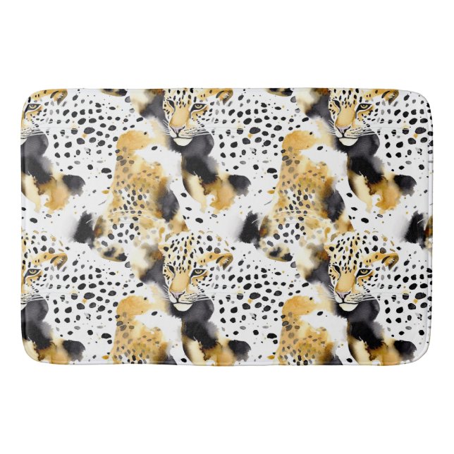Black Yellow Gold Leopards Animal Print Bath Mat (Front)
