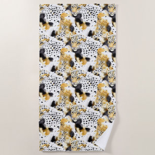 Black Yellow Gold Leopards Animal Print Beach Towel