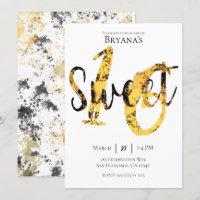 Black Yellow Gold Modern Sweet 16 Birthday Party