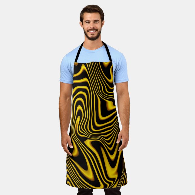 Black Yellow Gold Swirls Texture Apron (Worn)