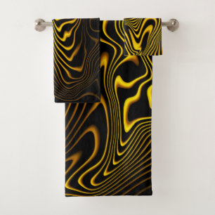 Black Yellow Gold Swirls Texture Bath Towel Set