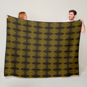Black Yellow Gold Swirls Texture Fleece Blanket