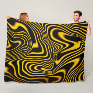 Black Yellow Gold Swirls Texture Fleece Blanket