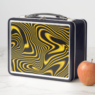 Black Yellow Gold Swirls Texture Metal Lunch Box