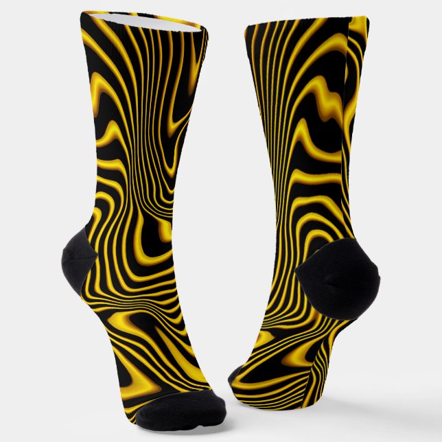 Black Yellow Gold Swirls Texture Socks (Angled)