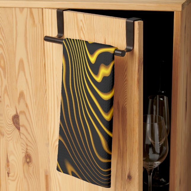 Black Yellow Gold Swirls Texture Tea Towel (Thirds Fold)