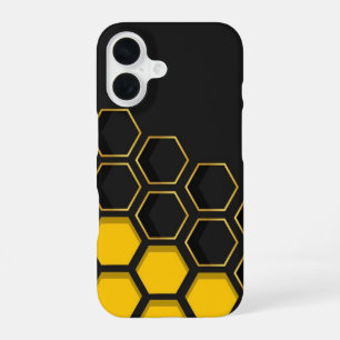 Black & Yellow Golden Honeycomb Geometric Phone Ca iPhone 16 Case