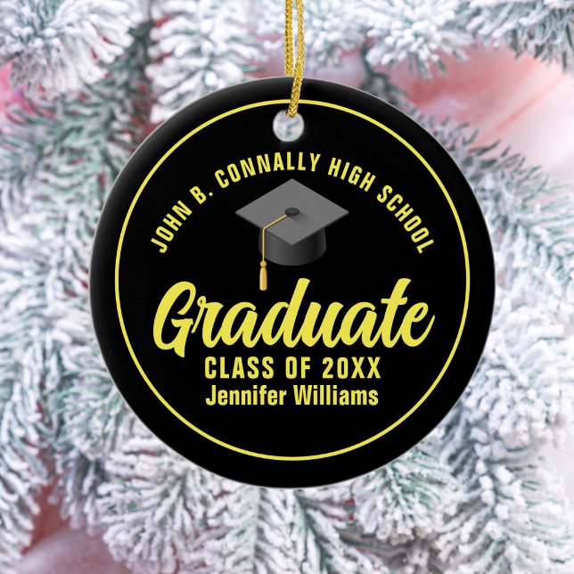 Black Yellow Graduate Custom Graduation Christmas Ceramic Tree Decoration (Creator Uploaded)