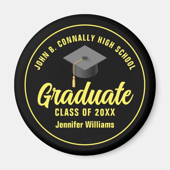 Black Yellow Graduate Custom Graduation Keepsake Magnet (Front)