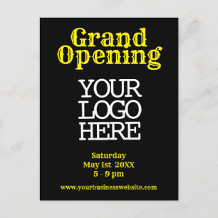 Black Yellow Grand Opening Logo Customer Invite Postcard
