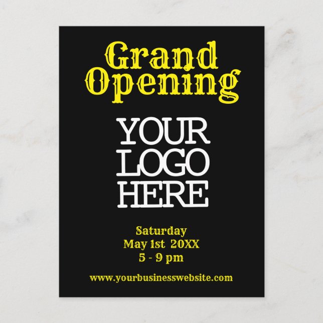 Black Yellow Grand Opening | Logo |Customer Invite Postcard (Front)