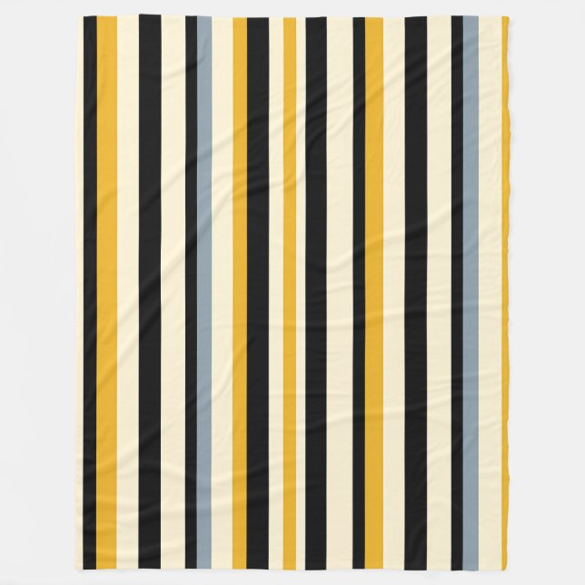 Black,Yellow,Grey and White Stripe Fleece Blanket (Front)