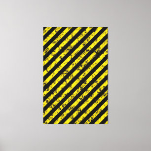 Black Yellow Grunge Caution Tape Stripes Pattern Canvas Print