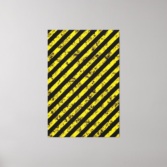 Black Yellow Grunge Caution Tape Stripes Pattern Canvas Print (Front)