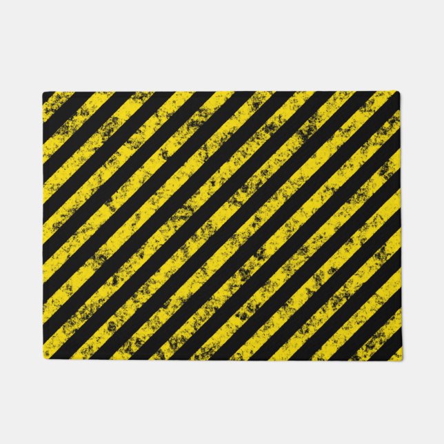 Black Yellow Grunge Caution Tape Stripes Pattern Doormat (Front)