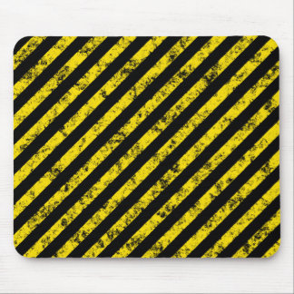 Black Yellow Grunge Caution Tape Stripes Pattern Mouse Mat