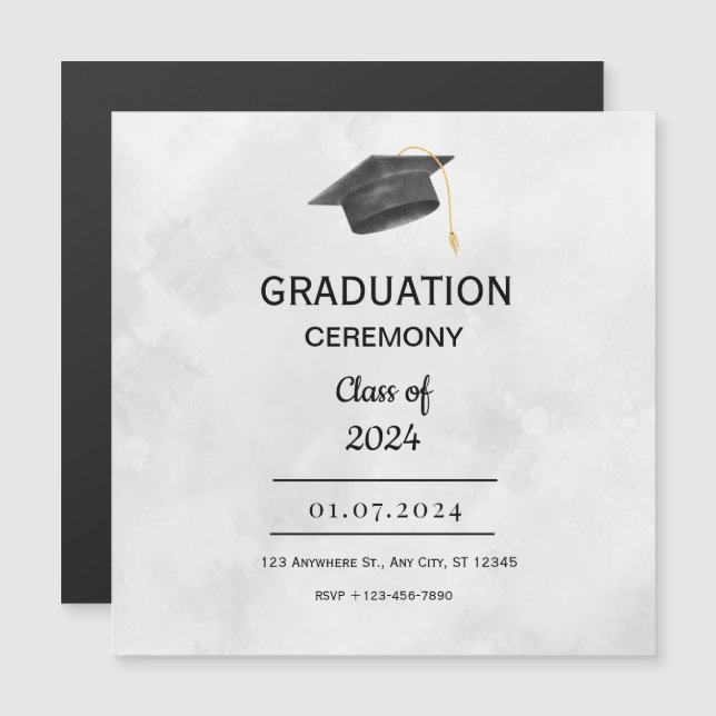Black Yellow Grunge Graduation Magnet Card (Front/Back)