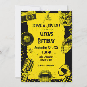 BLACK YELLOW GRUNGE PUNK POP ART INVITATION