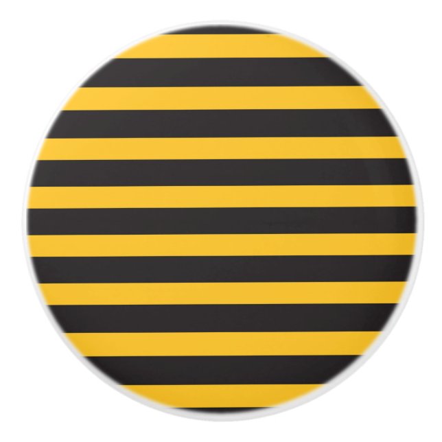 Black Yellow Horizontal Lines Geometric Bee Animal Ceramic Knob (Front)
