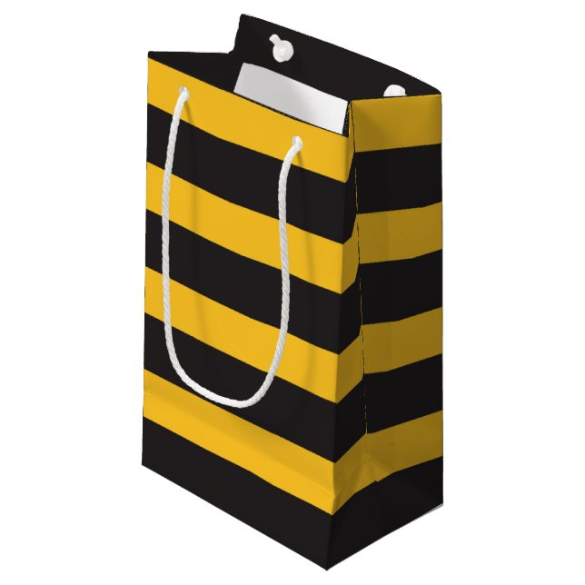 Black Yellow Horizontal Lines Geometric Bee Animal Small Gift Bag (Front Angled)