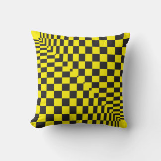 black yellow hypnotic chess board cushion