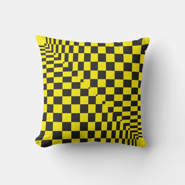 black yellow hypnotic chess board cushion (Front)