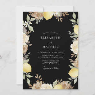 Black Yellow Lemon Eucalyptus Wedding Invitation