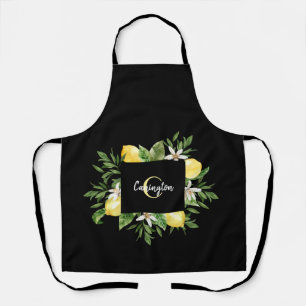 Black & Yellow Lemon Monogram Name Apron