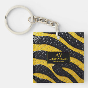 Black & Yellow Luxury Modern Animal skin Key Ring