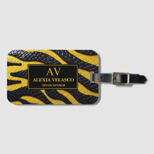 Black & Yellow Luxury Modern Animal skin Luggage Tag