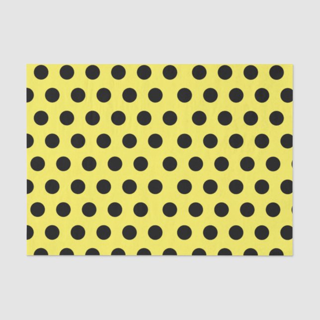 Black & Yellow Medium Polka Dot Chic Tissue Paper (Front)