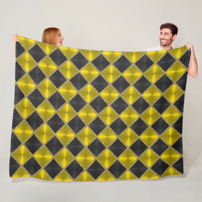 Black  Yellow Metallic Looking Squares with Gold Fleece Blanket (In Situ)