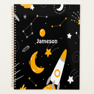 Black Yellow Night Sky Outer Space Rocket Planner