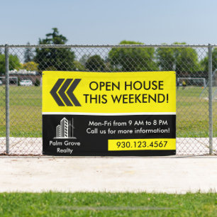 Black Yellow Open House Direction Real Estate Banner