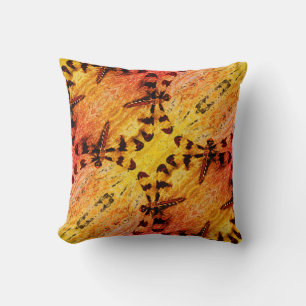 Black, yellow orange fall  dragonfly solid back cushion