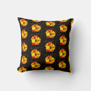 Black, yellow orange fall leaves solid back cushion