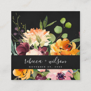 BLACK YELLOW ORANGE FLORA BUNCH WEDDING THANK YOU SQUARE BUSINESS CARD
