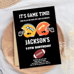 Black Yellow Orange Football Birthday Invitations
