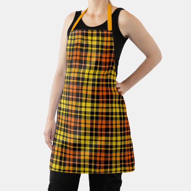 Black Yellow Orange Plaid Tartan Design  Apron (Insitu)