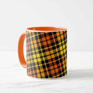 Black Yellow Orange Plaid Tartan Design  Mug