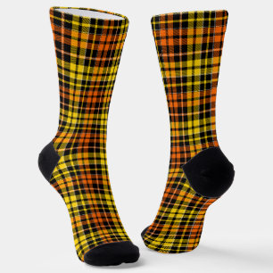 Black Yellow Orange Plaid Tartan Design  Socks