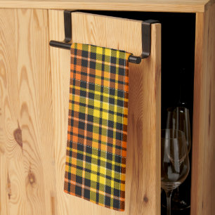 Black Yellow Orange Plaid Tartan Design Tea Towel
