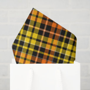 Black Yellow Orange Plaid Tartan Design Tissue Paper