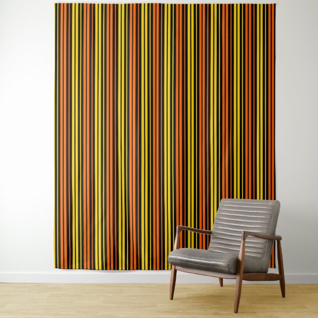 Black Yellow Orange Vertical Stripes Design   Tapestry (In Situ)