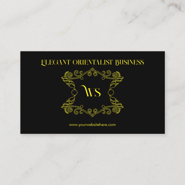 Black Yellow Orientalist Ornament Business Card (Front)